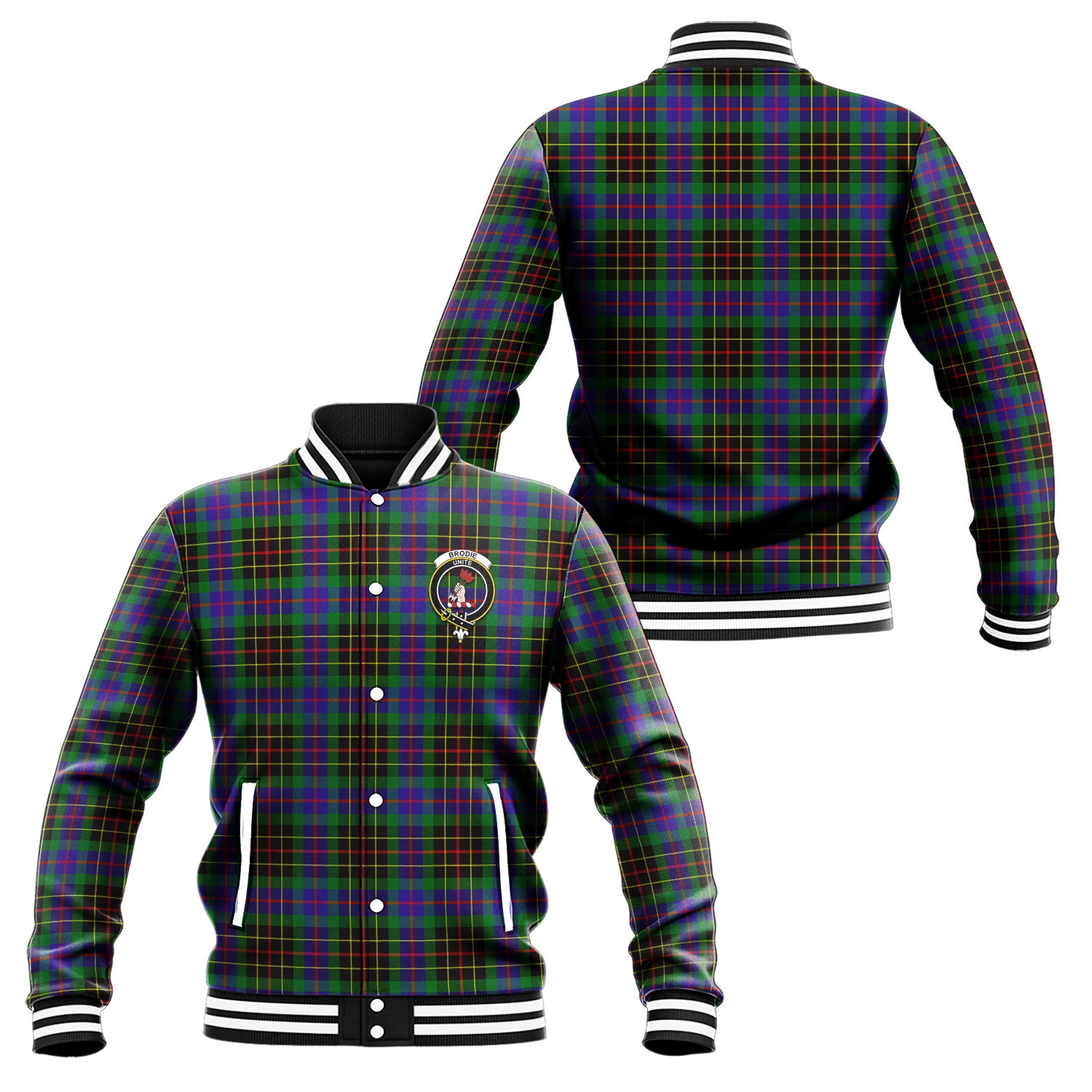 Brodie Hunting Modern Tartan Baseball Jacket with Family Crest Unisex - Tartan Vibes Clothing