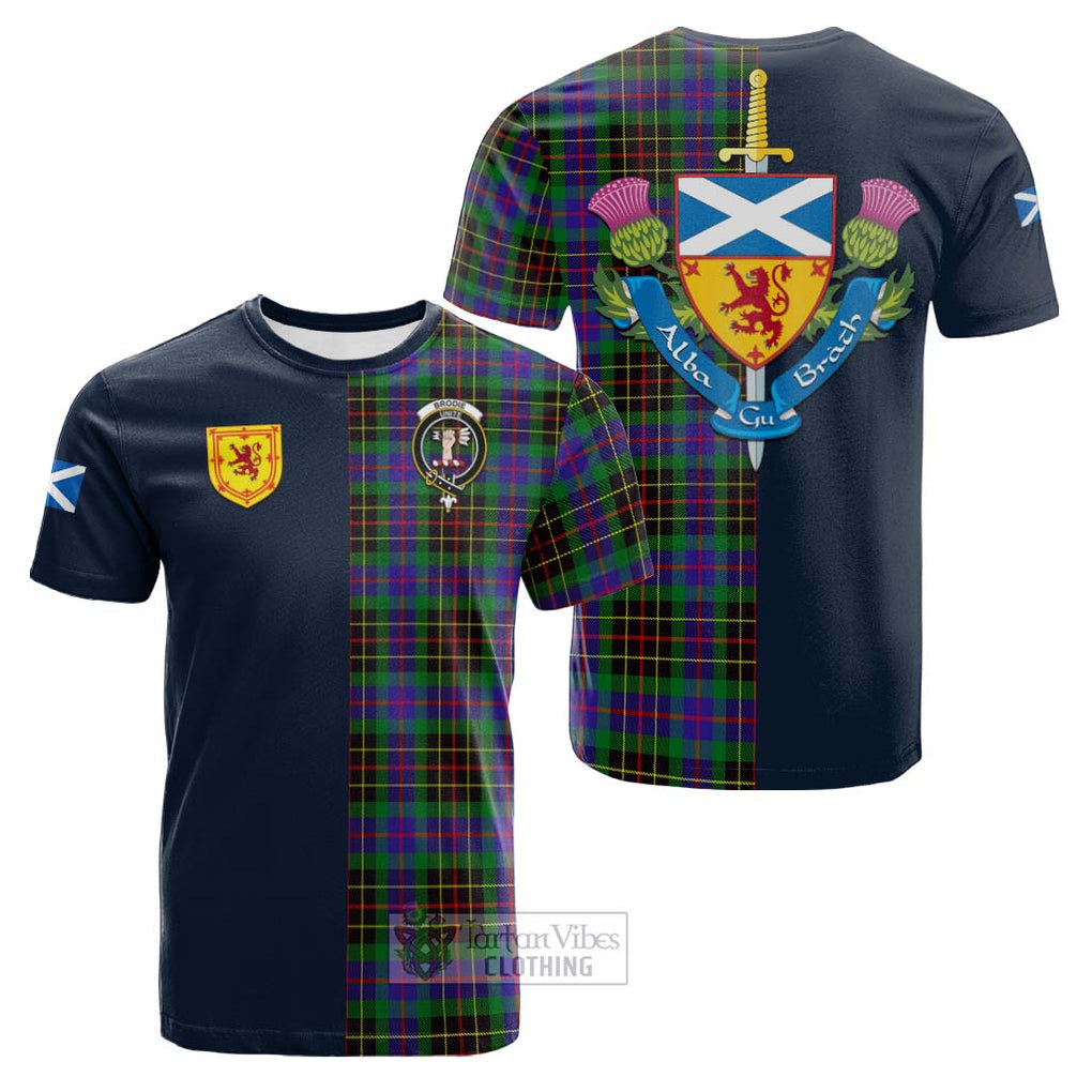 Tartan Vibes Clothing Brodie Hunting Modern Tartan Cotton T-shirt with Scottish Lion Royal Arm Half Style