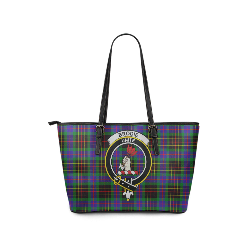 Brodie Hunting Modern Tartan Leather Tote Bag with Family Crest - Tartanvibesclothing