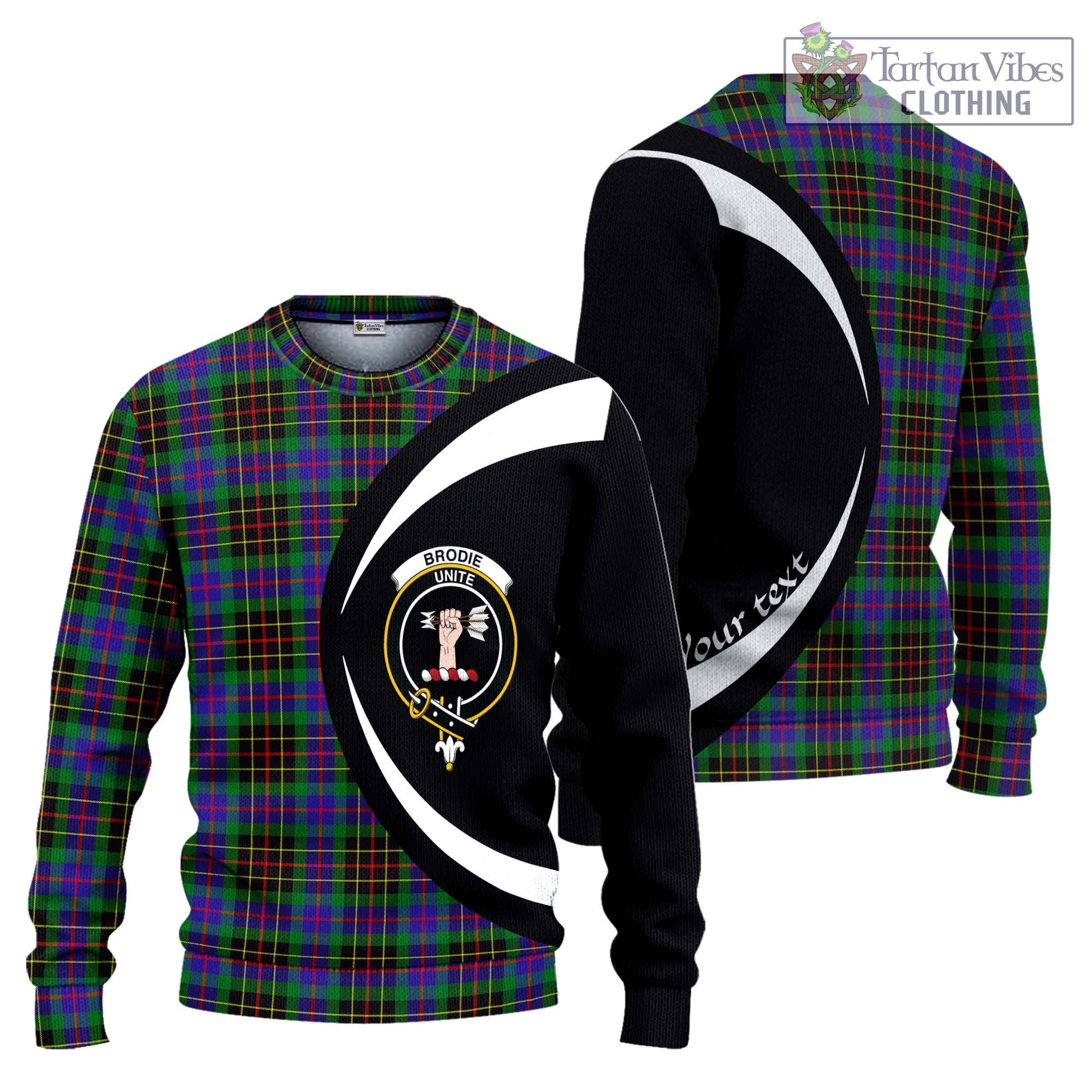 Brodie Hunting Modern Tartan Ugly Sweater with Family Crest Circle Style Unisex - Tartan Vibes Clothing