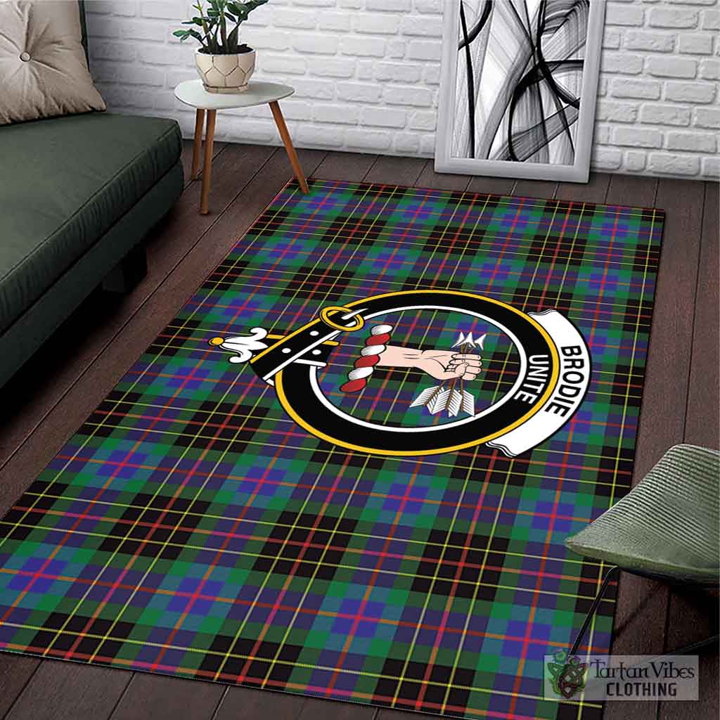 Tartan Vibes Clothing Brodie Hunting Modern Tartan Area Rug with Family Crest