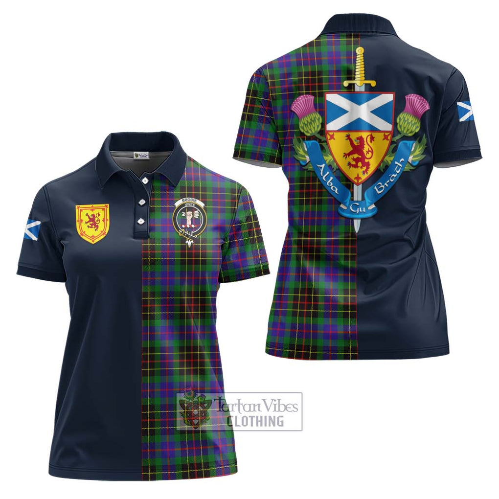 Tartan Vibes Clothing Brodie Hunting Modern Tartan Women's Polo Shirt with Scottish Lion Royal Arm Half Style