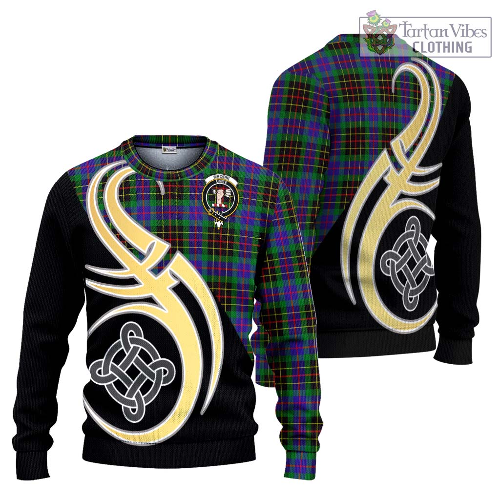 Brodie Hunting Modern Tartan Knitted Sweater with Family Crest and Celtic Symbol Style Unisex - Tartan Vibes Clothing