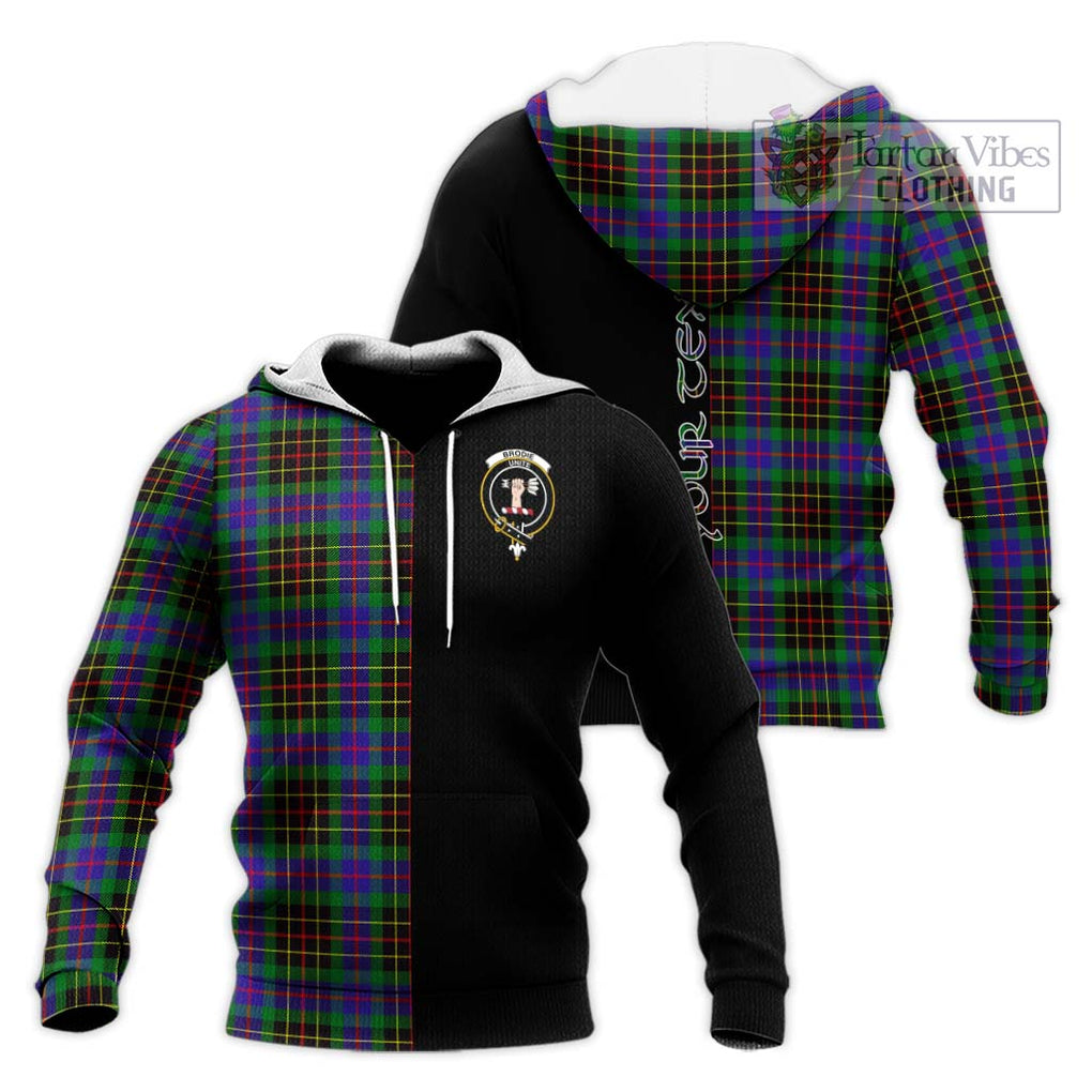 Brodie Hunting Modern Tartan Knitted Hoodie with Family Crest and Half Of Me Style Unisex Knitted Pullover Hoodie - Tartanvibesclothing Shop