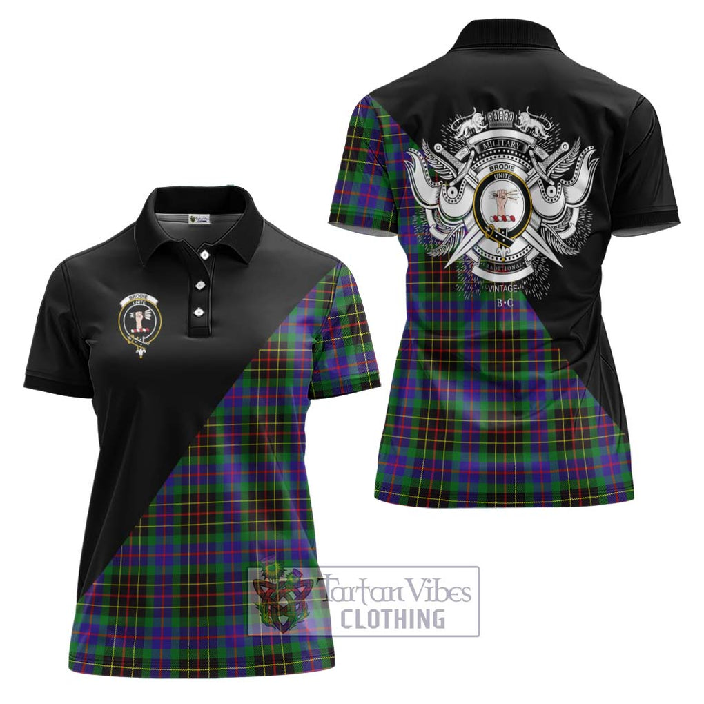 Brodie Hunting Modern Tartan Women's Polo Shirt with Family Crest and Military Logo Style Women - Tartanvibesclothing Shop