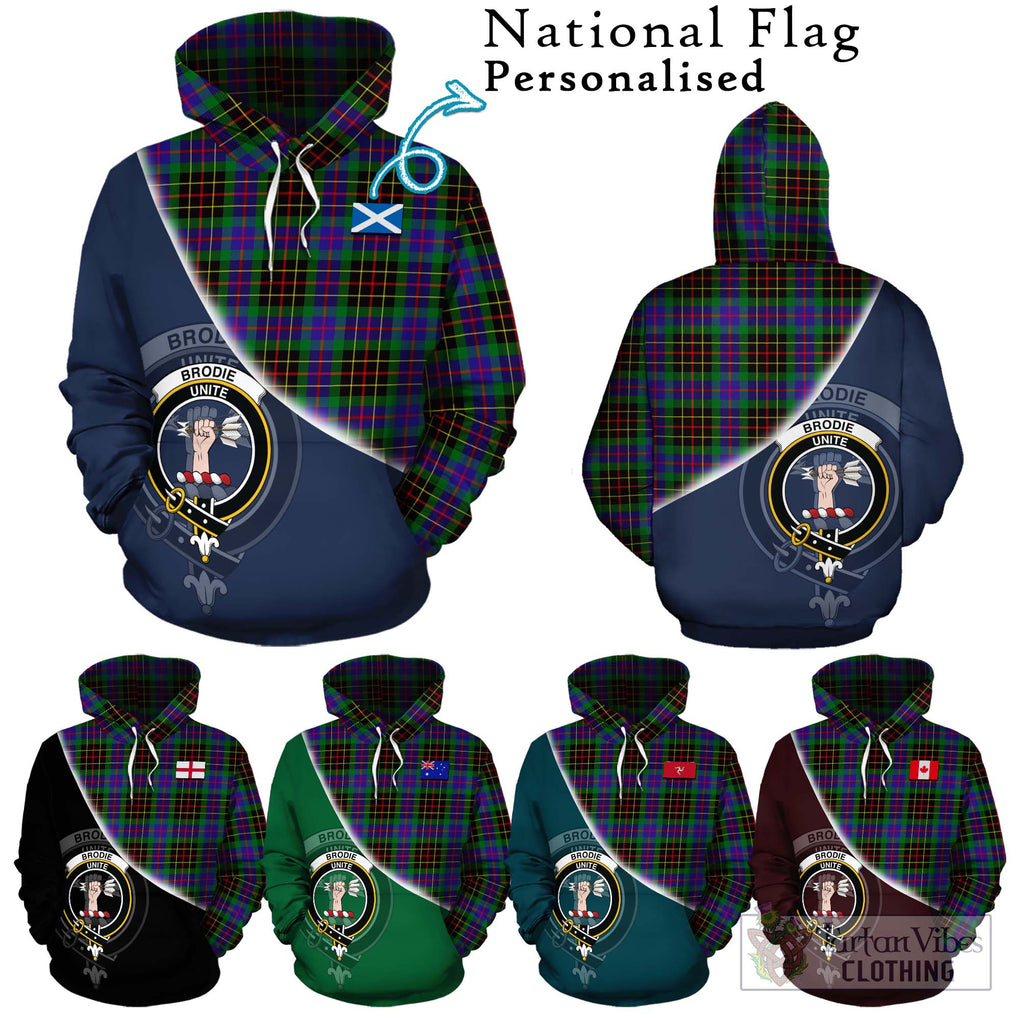 Brodie Hunting Modern Tartan Hoodie with Personalised National Flag and Family Crest Half Style Zip Hoodie - Tartanvibesclothing Shop