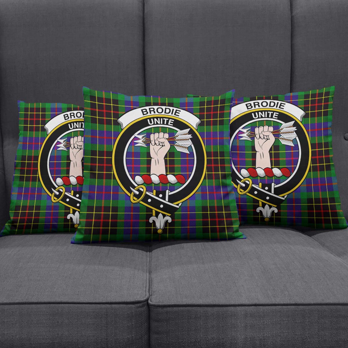 Brodie Hunting Modern Tartan Pillow Cover with Family Crest Square Pillow Cover - Tartanvibesclothing