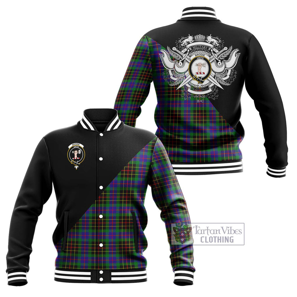 Brodie Hunting Modern Tartan Baseball Jacket with Family Crest and Military Logo Style Unisex - Tartanvibesclothing Shop