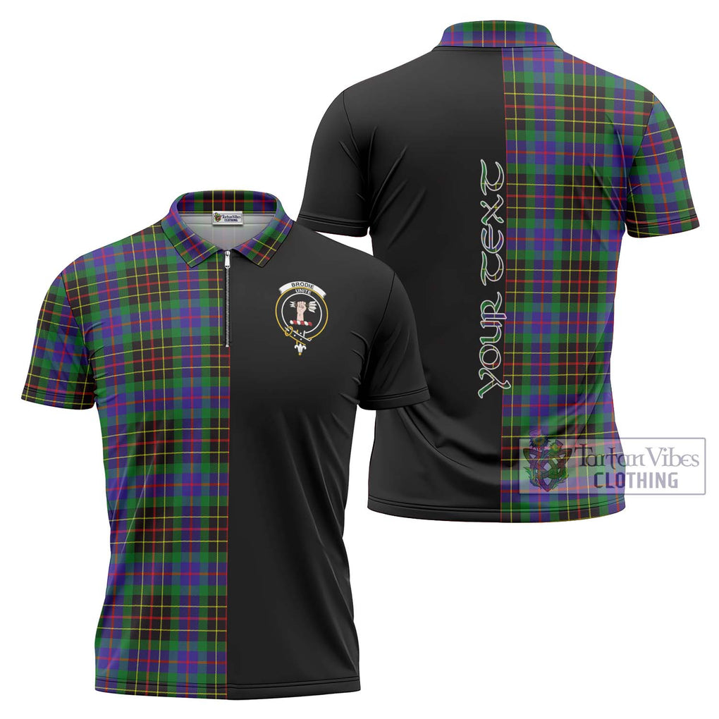 Brodie Hunting Modern Tartan Zipper Polo Shirt with Family Crest and Half Of Me Style Unisex - Tartanvibesclothing Shop