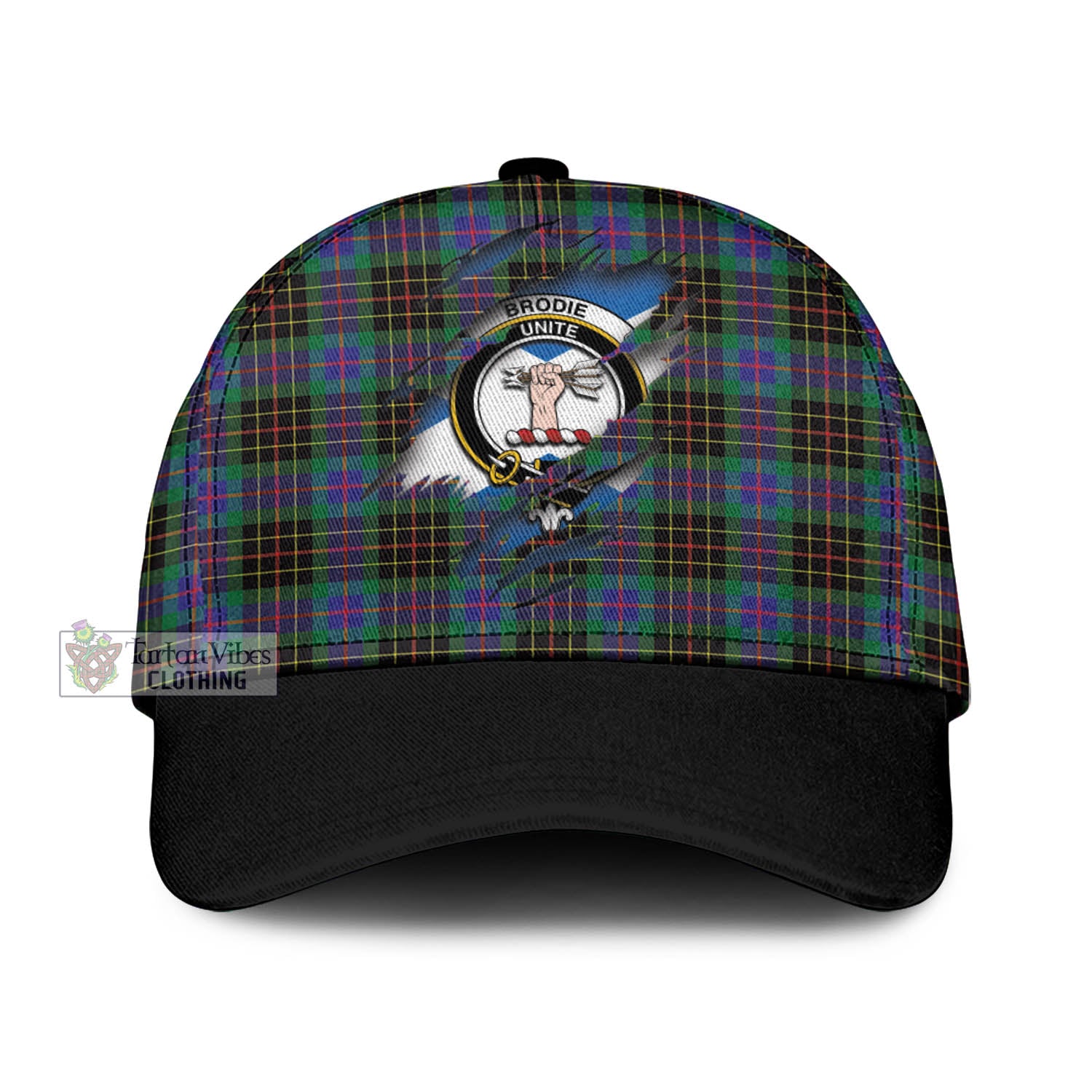 Tartan Vibes Clothing Brodie Hunting Modern Tartan Classic Cap with Family Crest In Me Style
