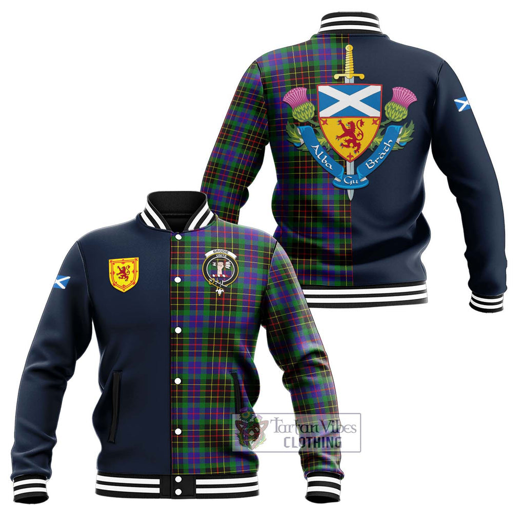 Tartan Vibes Clothing Brodie Hunting Modern Tartan Baseball Jacket with Scottish Lion Royal Arm Half Style