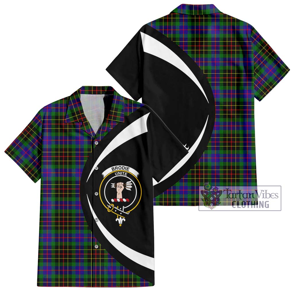 Brodie Hunting Modern Tartan Short Sleeve Button Up with Family Crest Circle Style Kid - Tartan Vibes Clothing