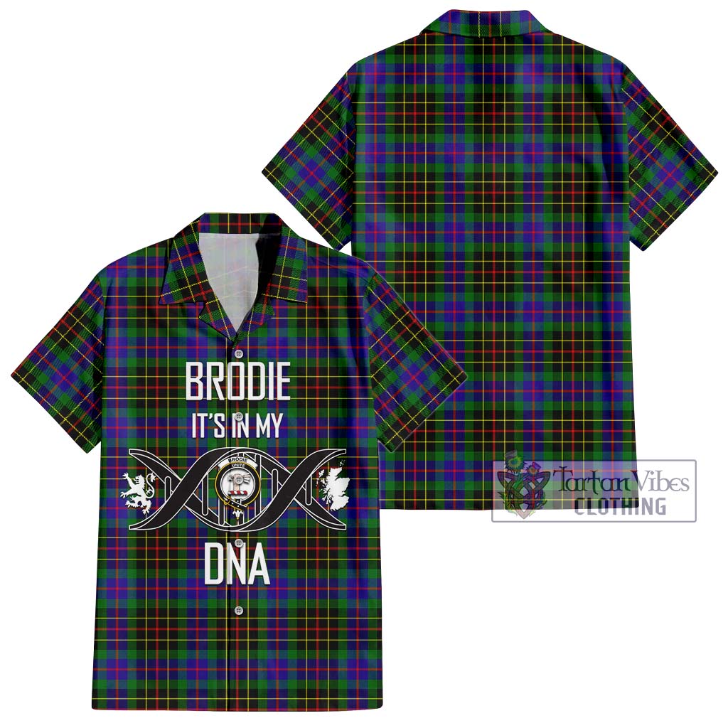 Tartan Vibes Clothing Brodie Hunting Modern Tartan Short Sleeve Button Shirt with Family Crest DNA In Me Style