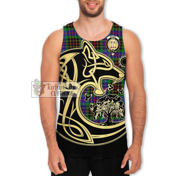 Brodie Hunting Modern Tartan Men's Tank Top with Family Crest Celtic Wolf Style