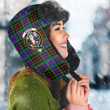 Brodie Hunting Modern Tartan Winter Trapper Hat with Family Crest