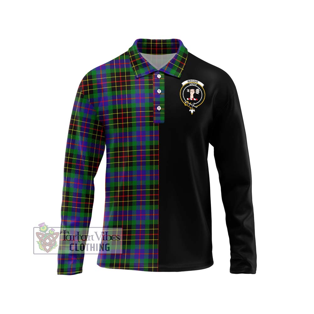 Brodie Hunting Modern Tartan Long Sleeve Polo Shirt with Family Crest and Half Of Me Style Unisex - Tartanvibesclothing Shop