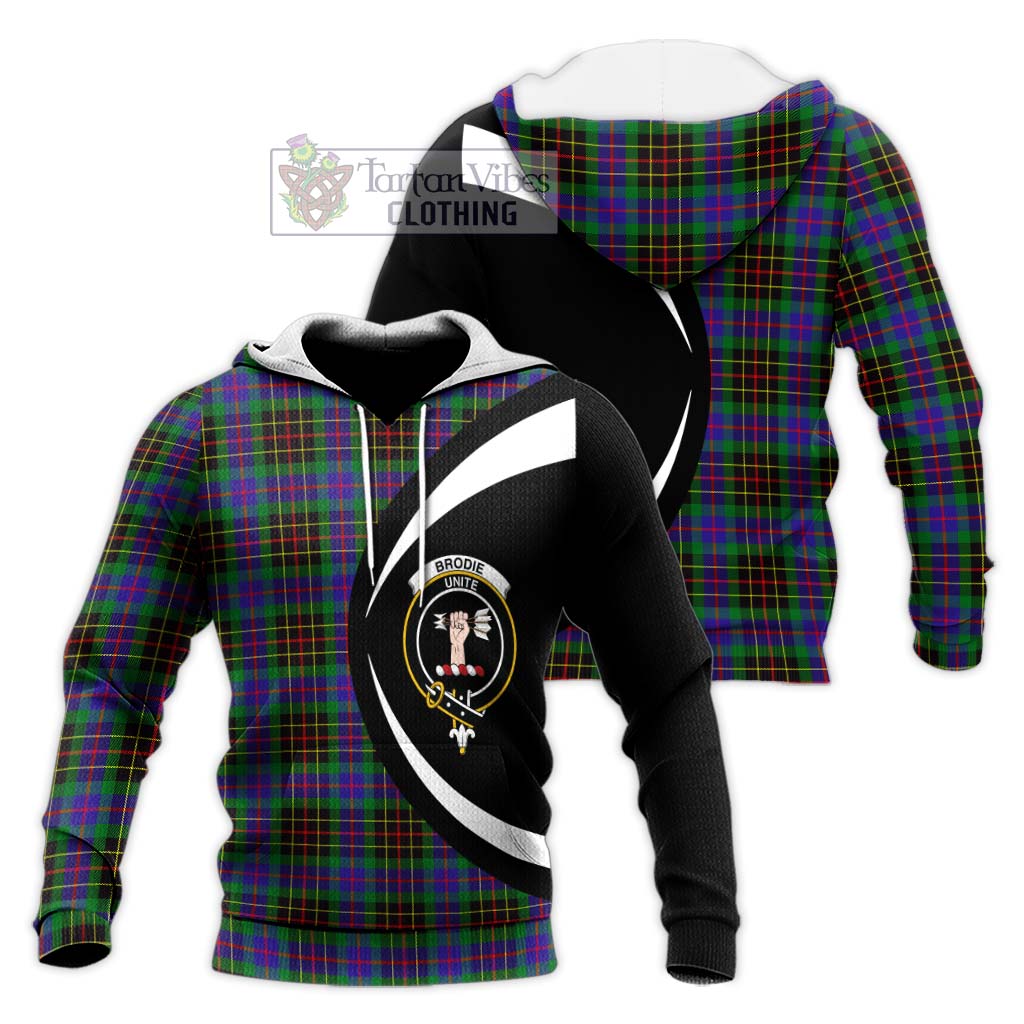 Brodie Hunting Modern Tartan Knitted Hoodie with Family Crest Circle Style Unisex Knitted Pullover Hoodie - Tartan Vibes Clothing