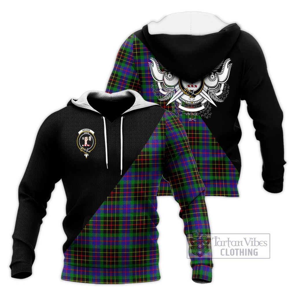 Brodie Hunting Modern Tartan Knitted Hoodie with Family Crest and Military Logo Style Unisex Knitted Pullover Hoodie - Tartanvibesclothing Shop