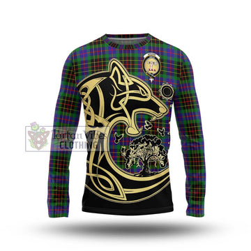 Brodie Hunting Modern Tartan Long Sleeve T-Shirt with Family Crest Celtic Wolf Style