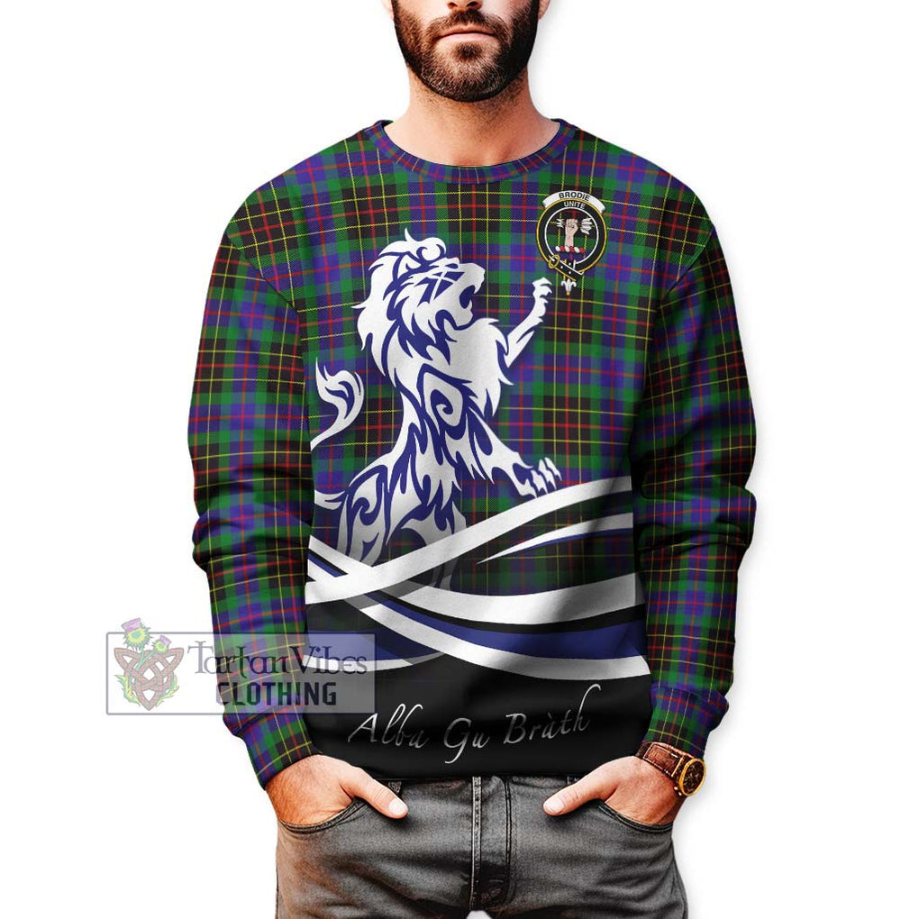 Brodie Hunting Modern Tartan Sweatshirt with Alba Gu Brath Regal Lion Emblem Unisex - Tartanvibesclothing Shop