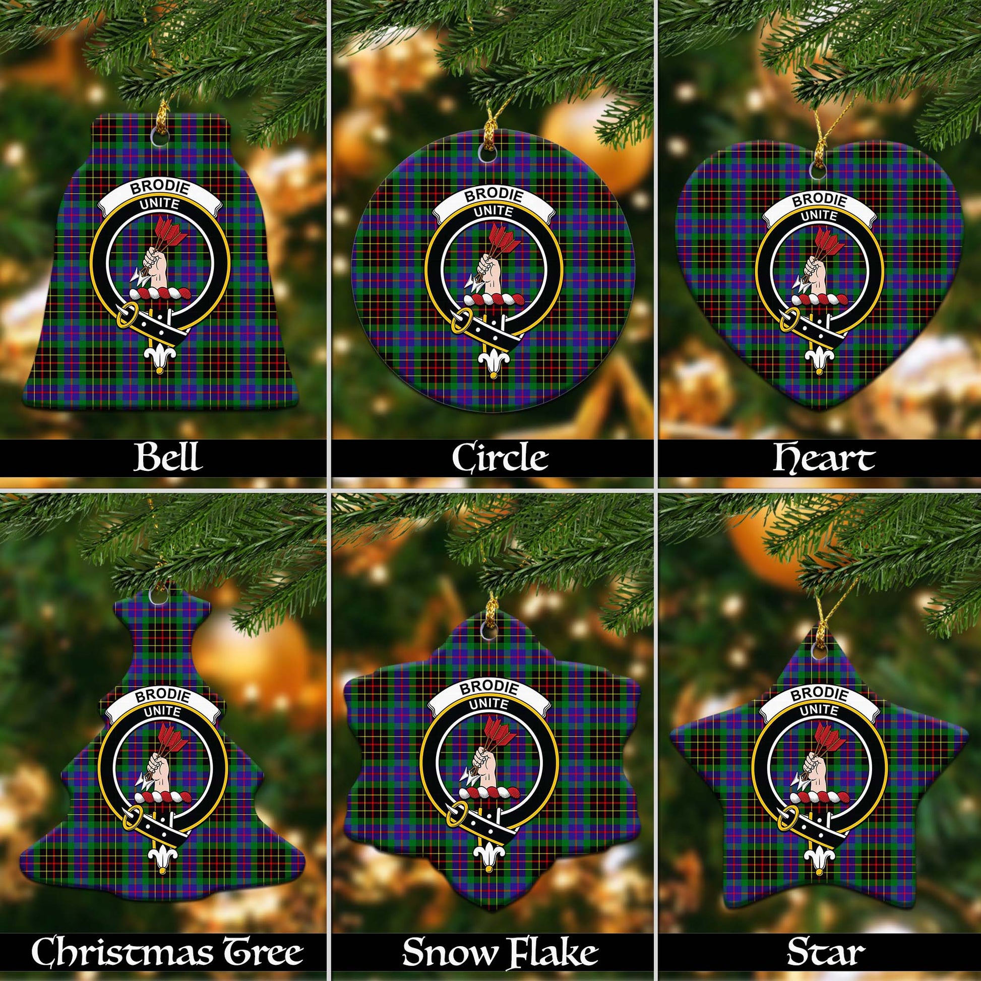 Brodie Hunting Modern Tartan Christmas Ornaments with Family Crest Ceramic Bell Pack 1: ornament * 1 piece - Tartanvibesclothing