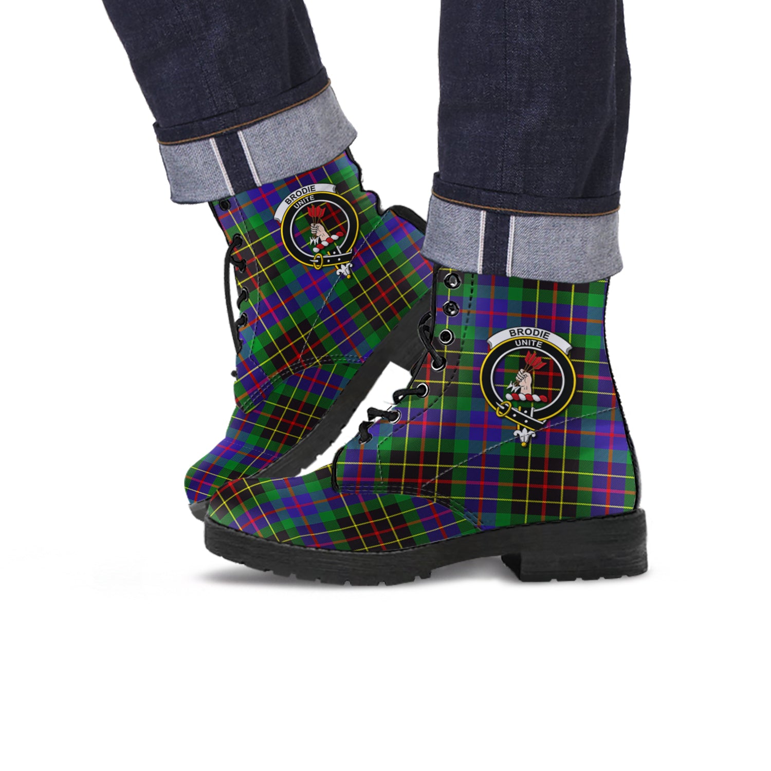 Brodie Hunting Modern Tartan Leather Boots with Family Crest - Tartanvibesclothing