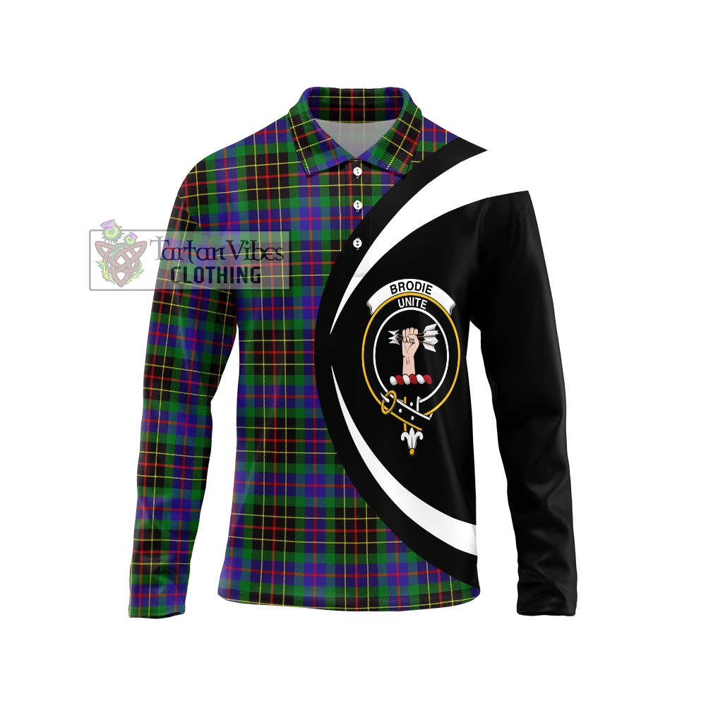 Brodie Hunting Modern Tartan Long Sleeve Polo Shirt with Family Crest Circle Style Unisex - Tartan Vibes Clothing