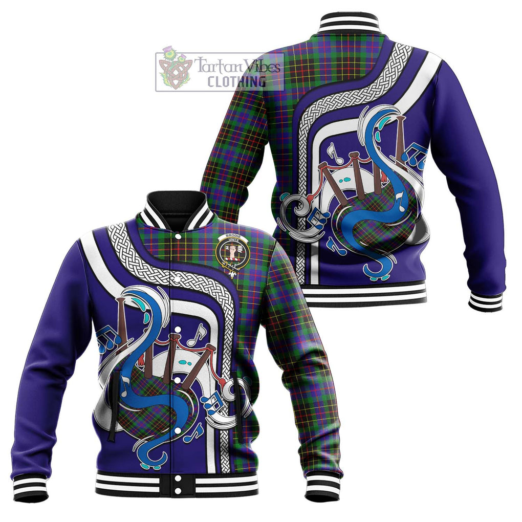 Tartan Vibes Clothing Brodie Hunting Modern Tartan Baseball Jacket with Epic Bagpipe Style