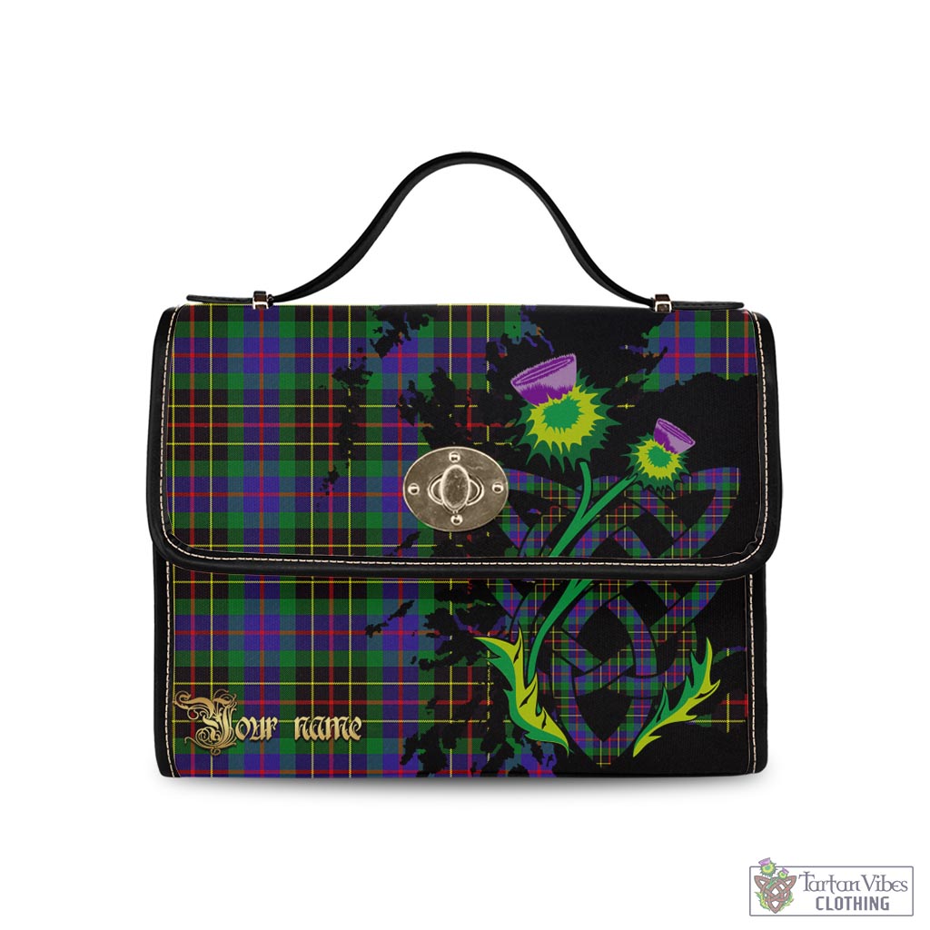 Tartan Vibes Clothing Brodie Hunting Modern Tartan Waterproof Canvas Bag with Scotland Map and Thistle Celtic Accents