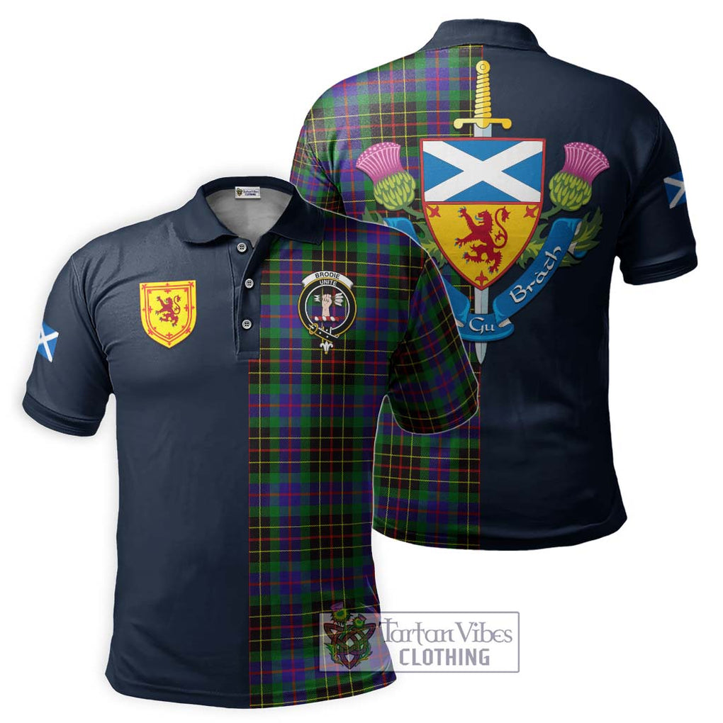 Tartan Vibes Clothing Brodie Hunting Modern Tartan Polo Shirt with Scottish Lion Royal Arm Half Style