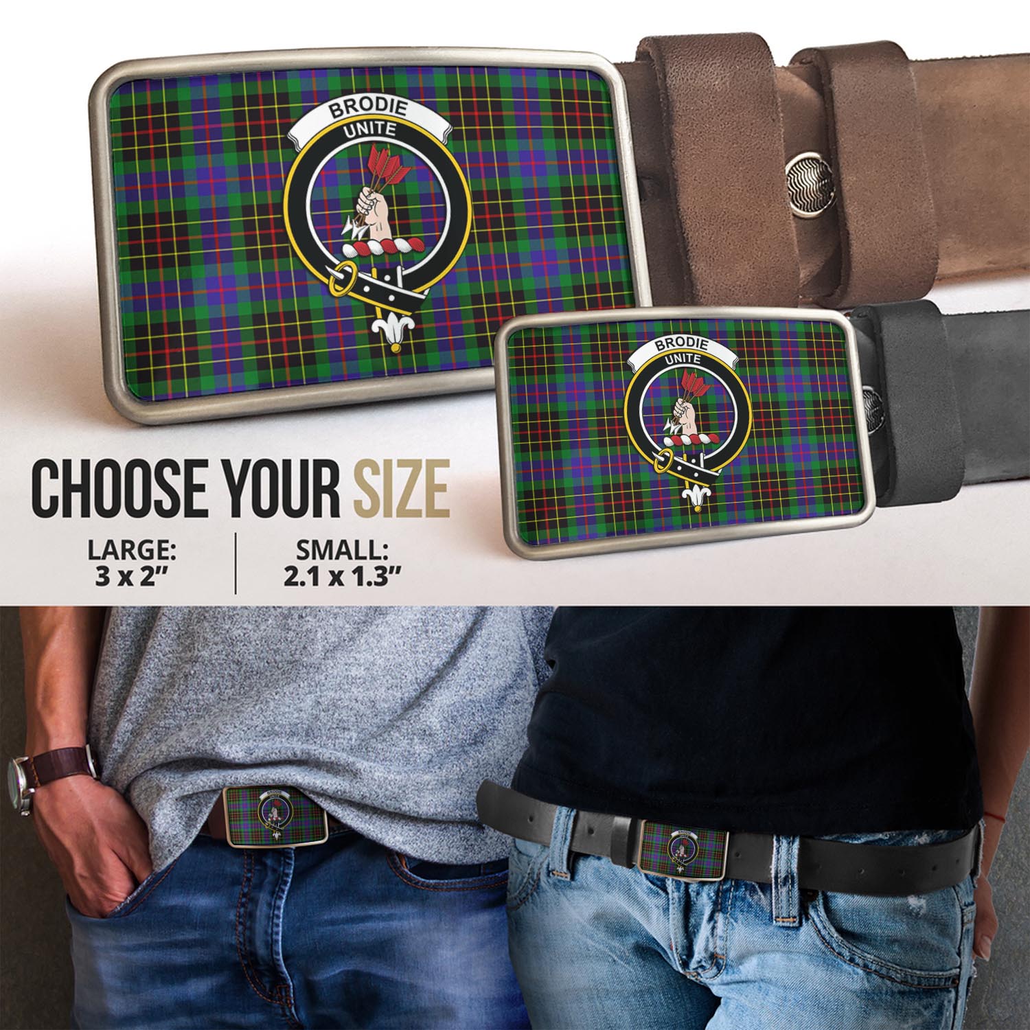 Brodie Hunting Modern Tartan Belt Buckles with Family Crest - Tartan Vibes Clothing