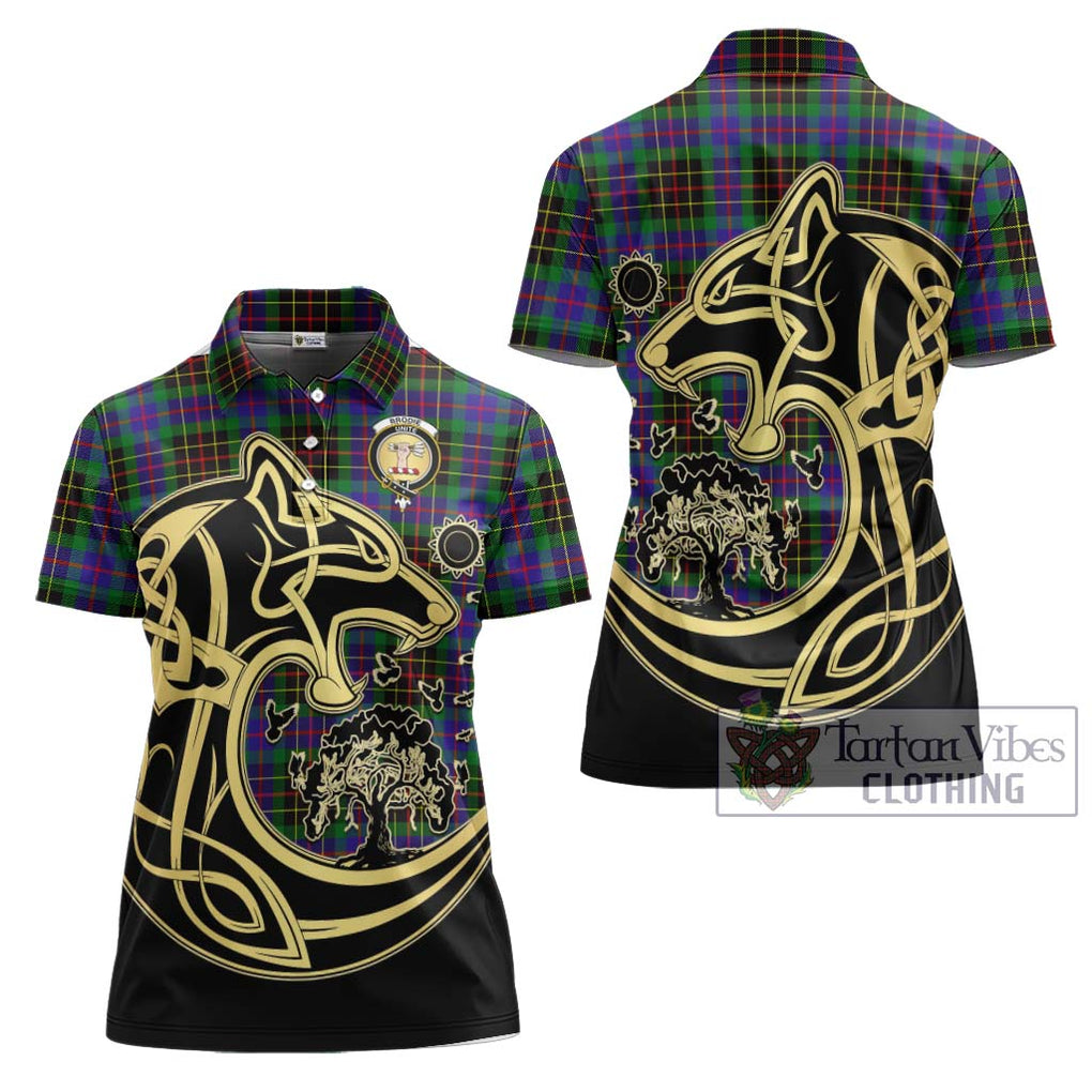 Brodie Hunting Modern Tartan Women's Polo Shirt with Family Crest Celtic Wolf Style Women - Tartanvibesclothing Shop