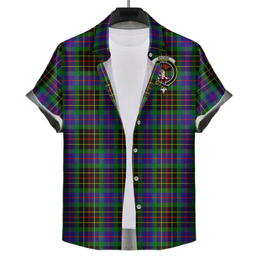 Brodie Hunting Modern Tartan Short Sleeve Button Down Shirt with Family Crest