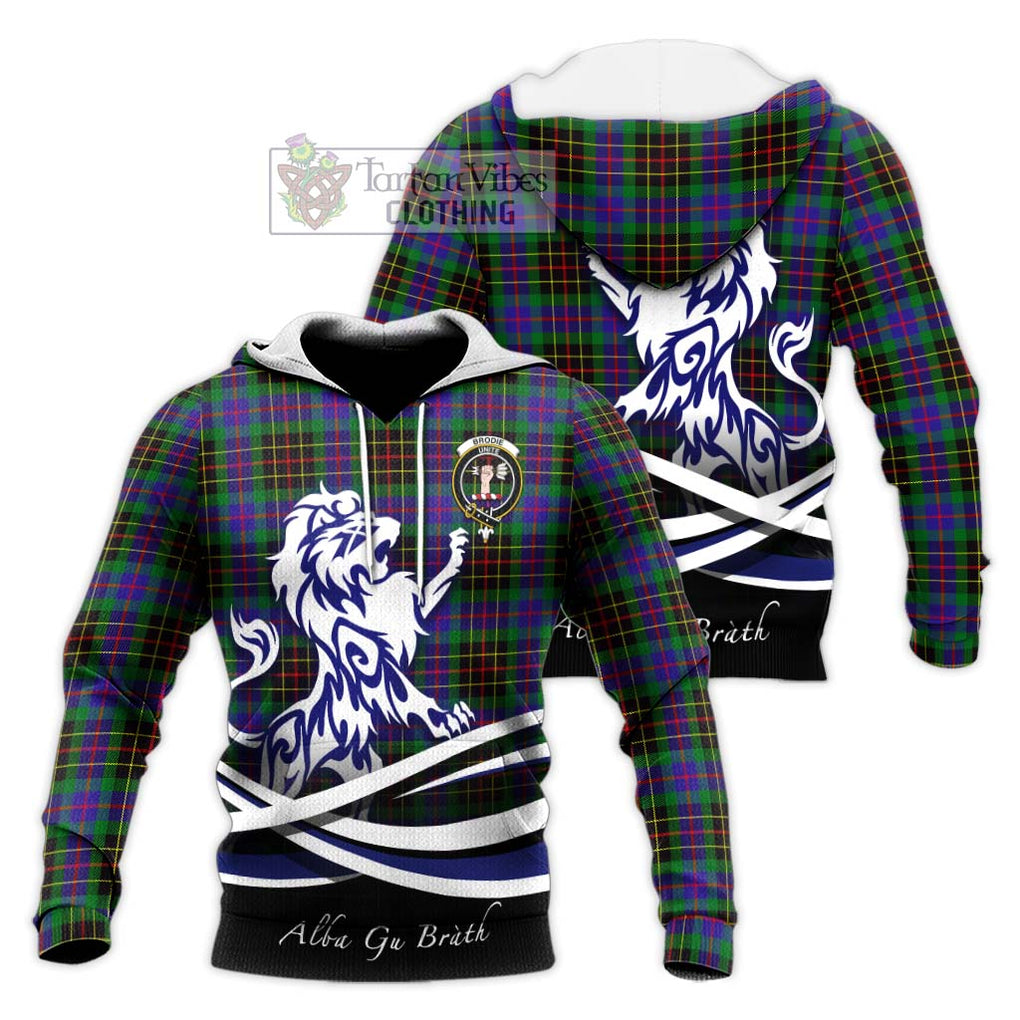 Brodie Hunting Modern Tartan Knitted Hoodie with Alba Gu Brath Regal Lion Emblem Unisex Knitted Pullover Hoodie - Tartanvibesclothing Shop