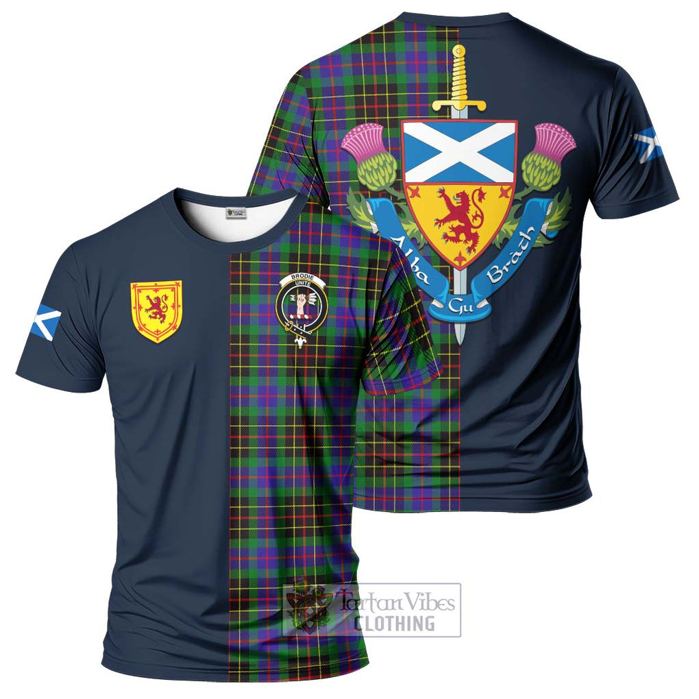 Tartan Vibes Clothing Brodie Hunting Modern Tartan T-Shirt Alba with Scottish Lion Royal Arm Half Style