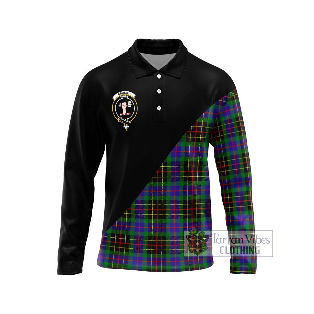 Brodie Hunting Modern Tartan Long Sleeve Polo Shirt with Family Crest and Military Logo Style Unisex - Tartanvibesclothing Shop