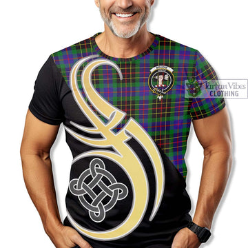 Brodie Hunting Modern Tartan T-Shirt with Family Crest and Celtic Symbol Style