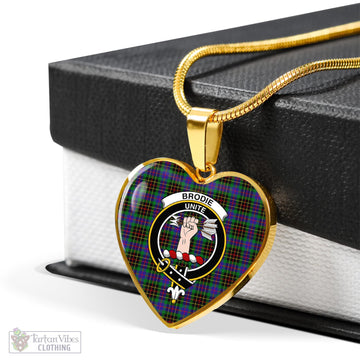 Brodie Hunting Modern Tartan Heart Necklace with Family Crest