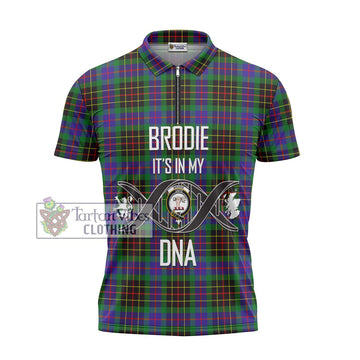 Brodie Hunting Modern Tartan Zipper Polo Shirt with Family Crest DNA In Me Style