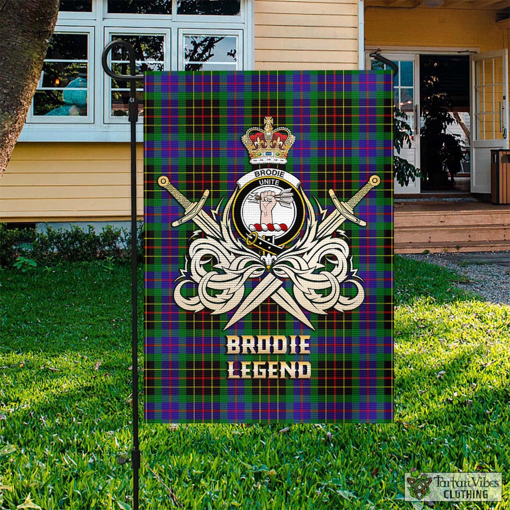 Tartan Vibes Clothing Brodie Hunting Modern Tartan Flag with Clan Crest and the Golden Sword of Courageous Legacy