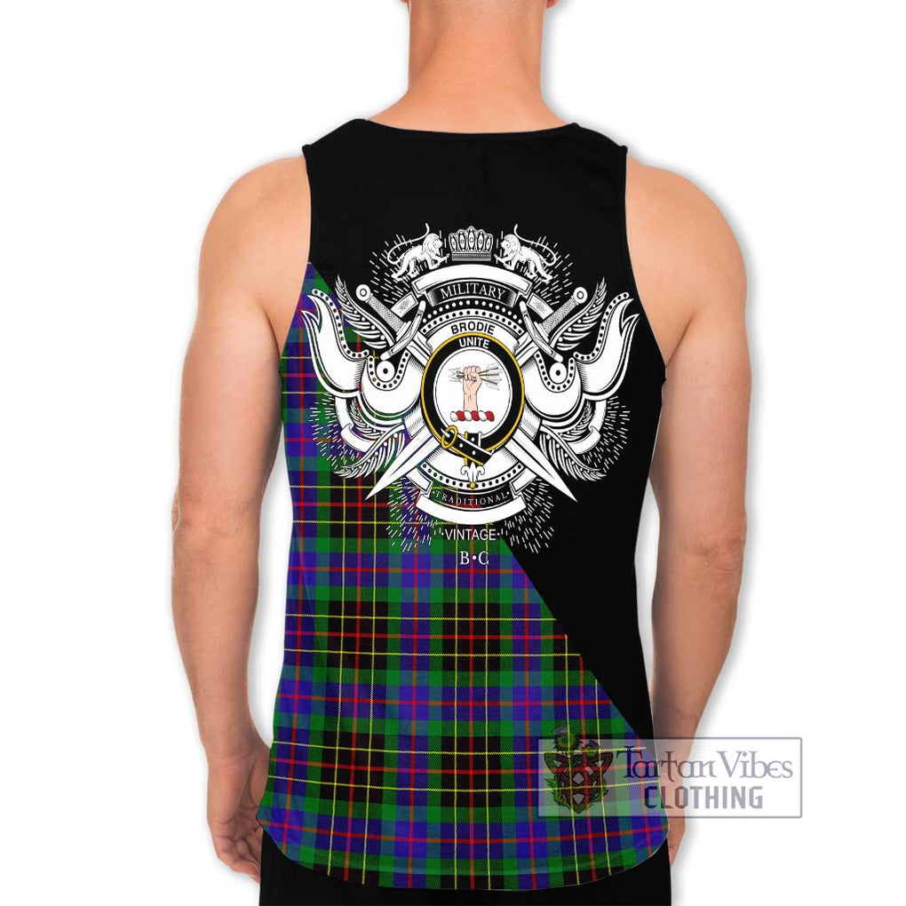 Brodie Hunting Modern Tartan Men's Tank Top with Family Crest and Military Logo Style - Tartanvibesclothing Shop