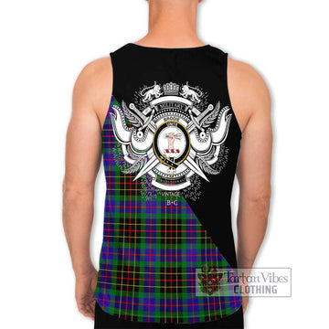 Brodie Hunting Modern Tartan Men's Tank Top with Family Crest and Military Logo Style