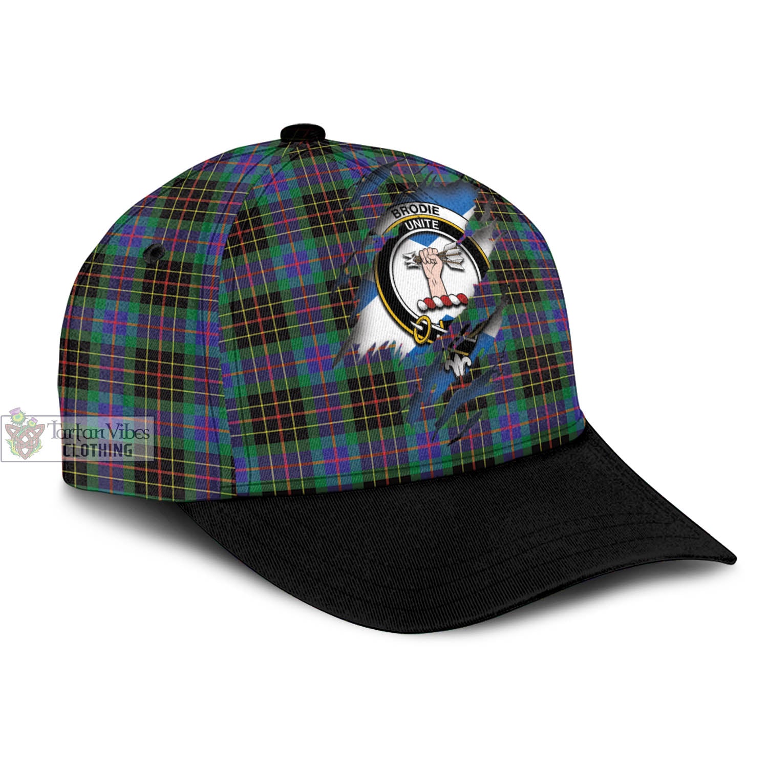 Tartan Vibes Clothing Brodie Hunting Modern Tartan Classic Cap with Family Crest In Me Style