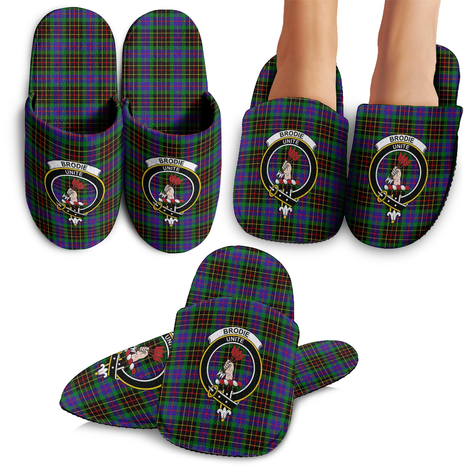 Brodie Hunting Modern Tartan Home Slippers with Family Crest - Tartanvibesclothing