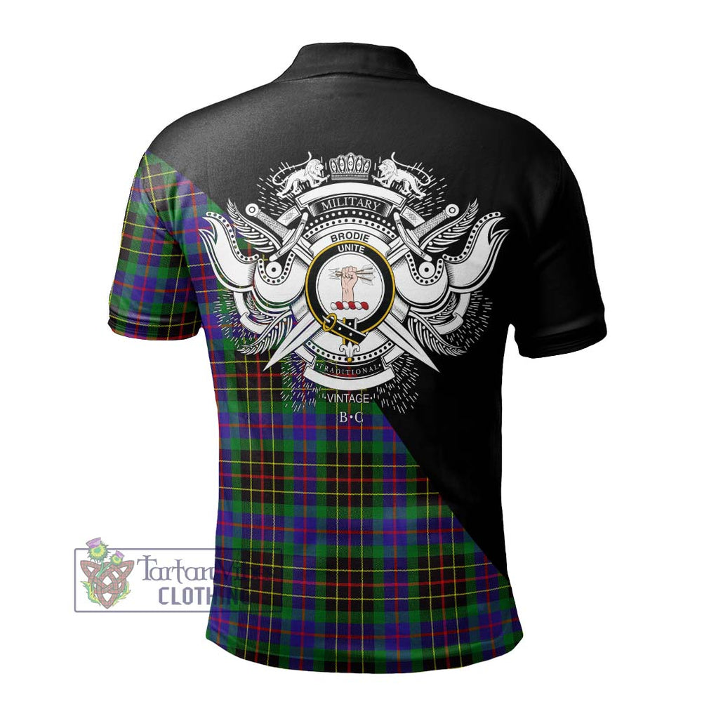 Brodie Hunting Modern Tartan Polo Shirt with Family Crest and Military Logo Style - Tartanvibesclothing Shop