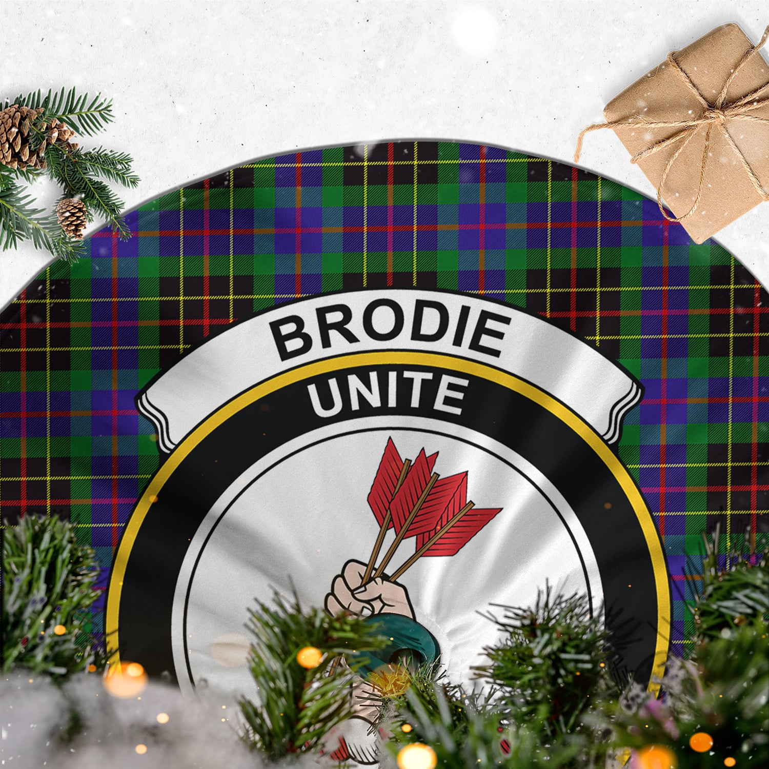 Brodie Hunting Modern Tartan Christmas Tree Skirt with Family Crest - Tartanvibesclothing