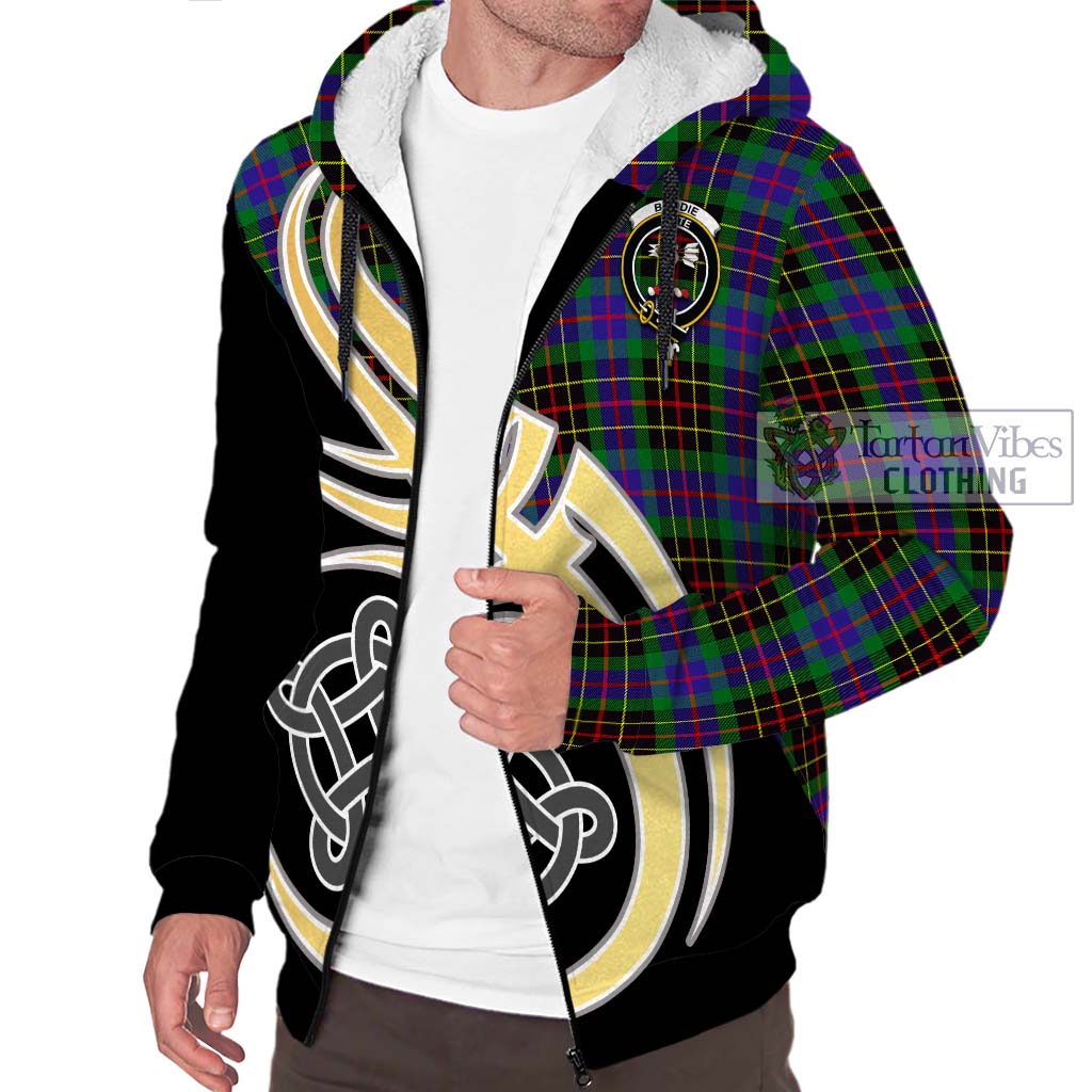 Brodie Hunting Modern Tartan Sherpa Hoodie with Family Crest and Celtic Symbol Style - Tartan Vibes Clothing