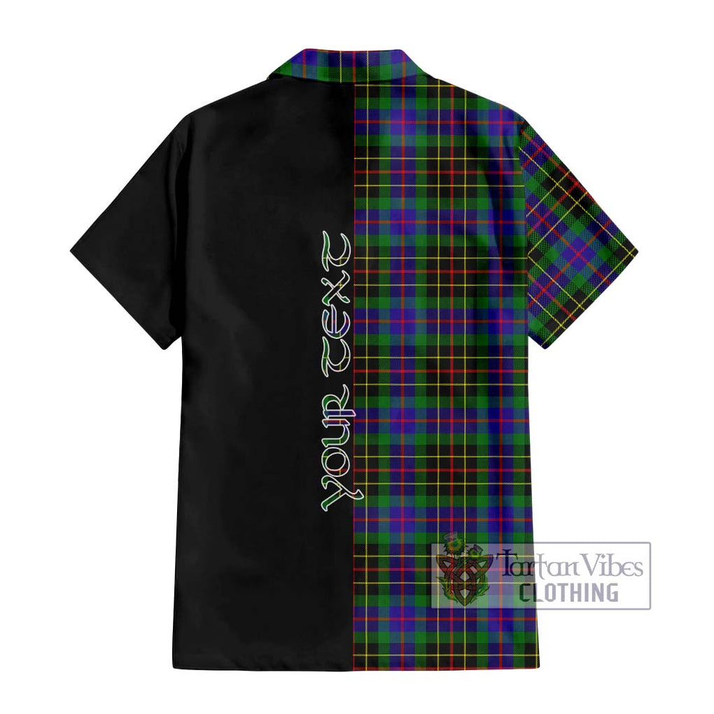 Brodie Hunting Modern Tartan Short Sleeve Button Shirt with Family Crest and Half Of Me Style - Tartanvibesclothing Shop