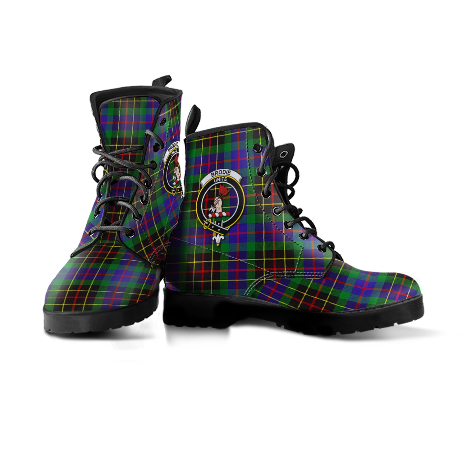 Brodie Hunting Modern Tartan Leather Boots with Family Crest - Tartanvibesclothing