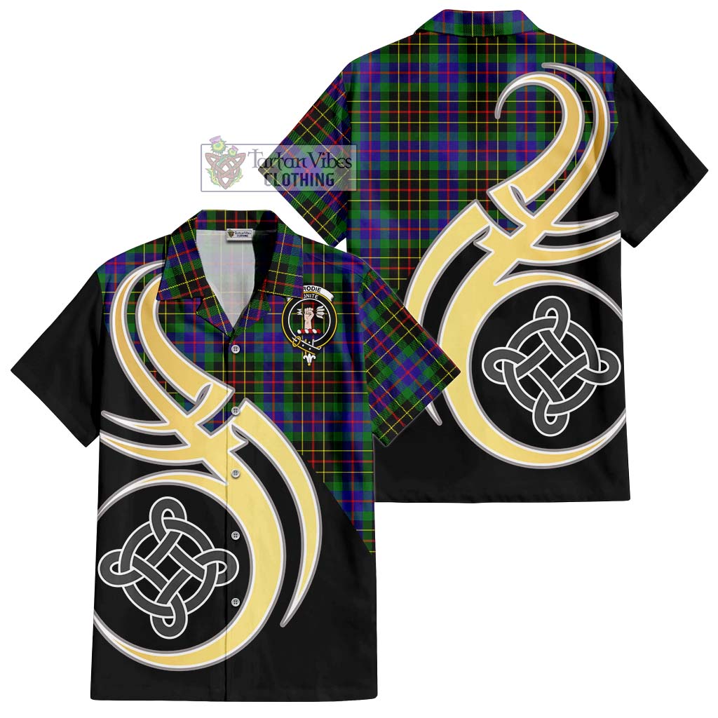 Brodie Hunting Modern Tartan Short Sleeve Button Shirt with Family Crest and Celtic Symbol Style - Tartan Vibes Clothing